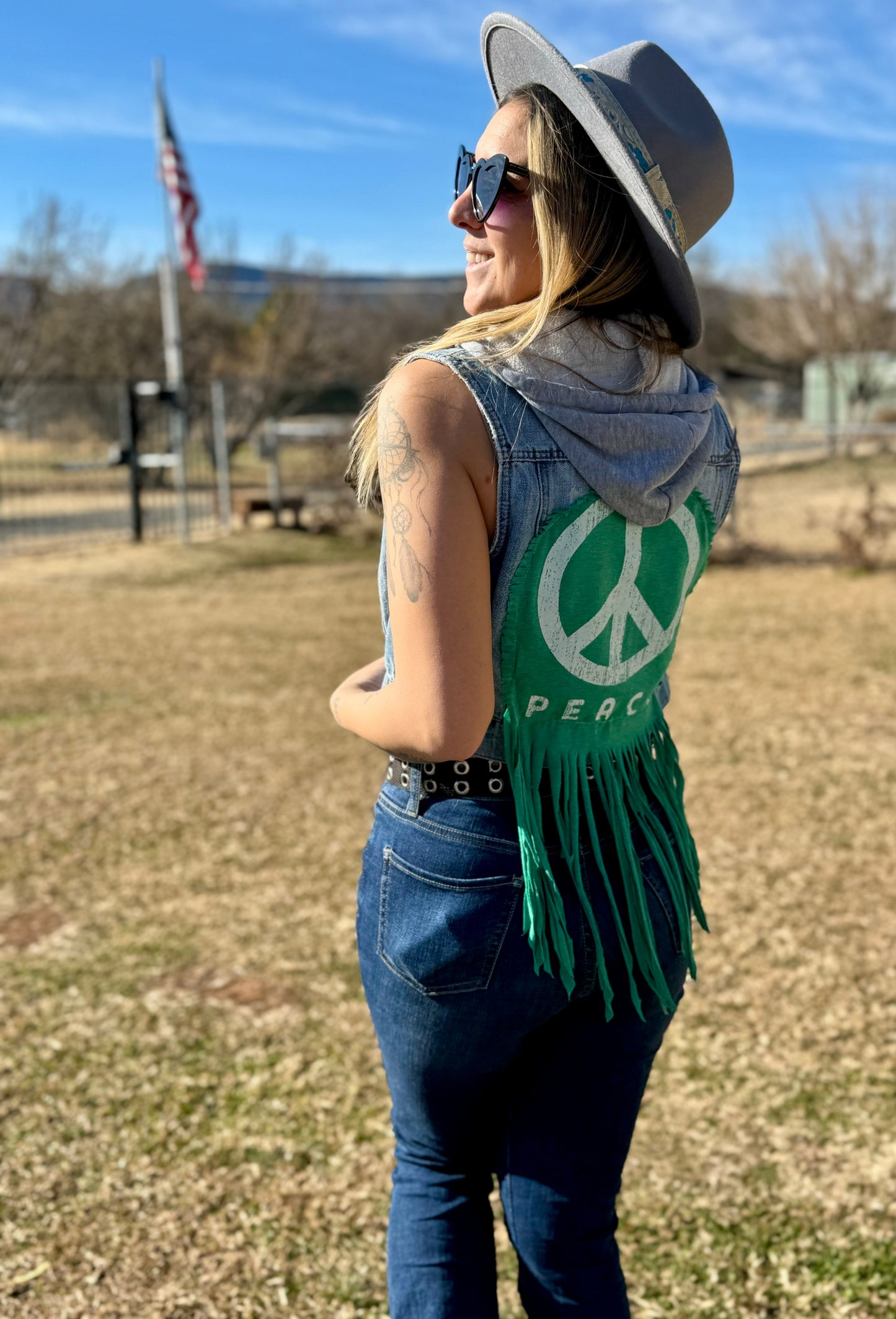 Peace Upcycled Denim Vest (Small)