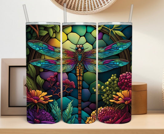 Stained Glass Dragonfly Tumbler