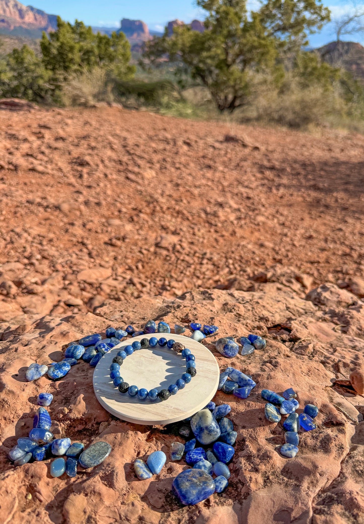 Dumortierite & Lava Bead With Buddha Bracelet