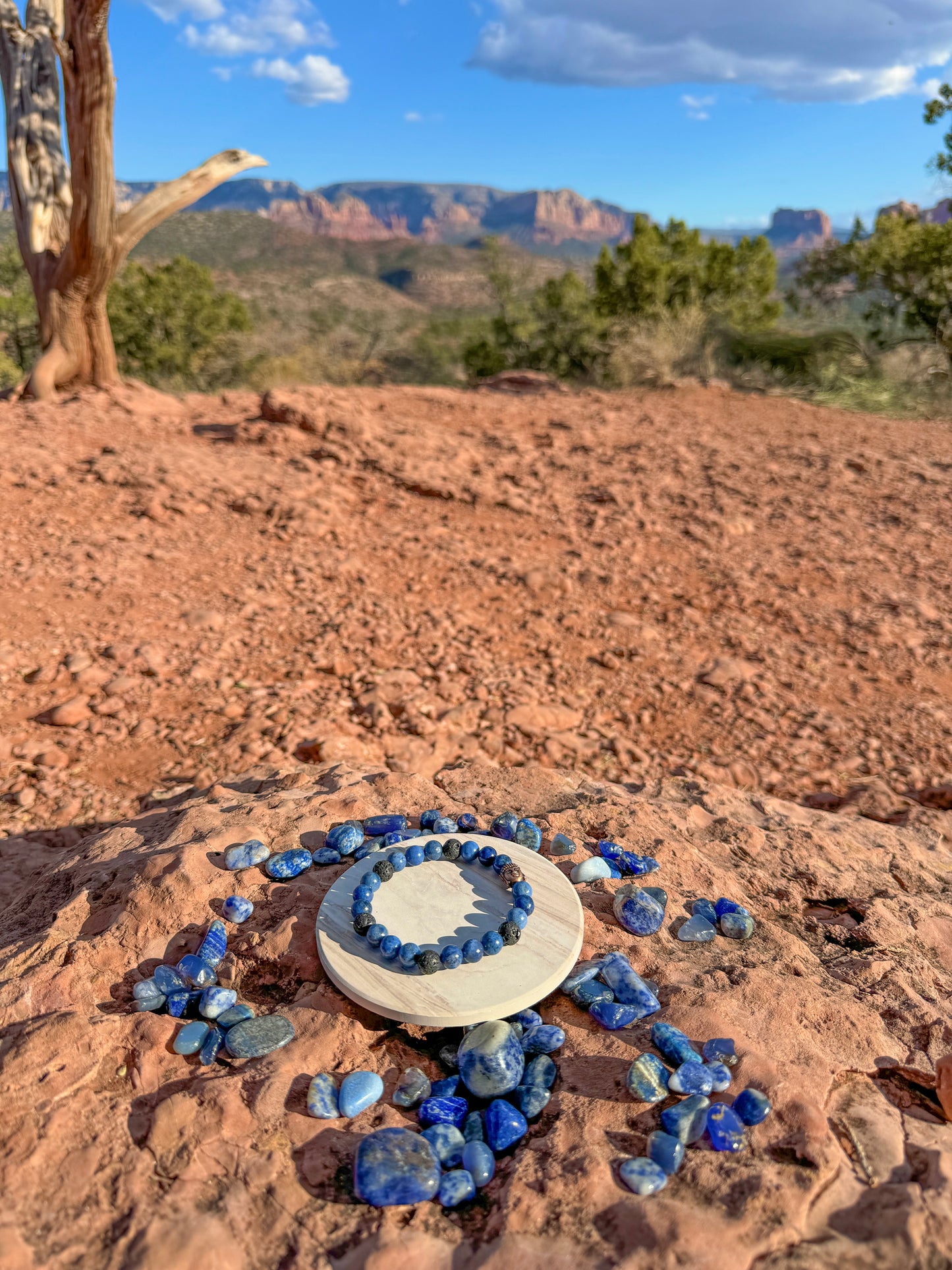 Dumortierite & Lava Bead With Buddha Bracelet