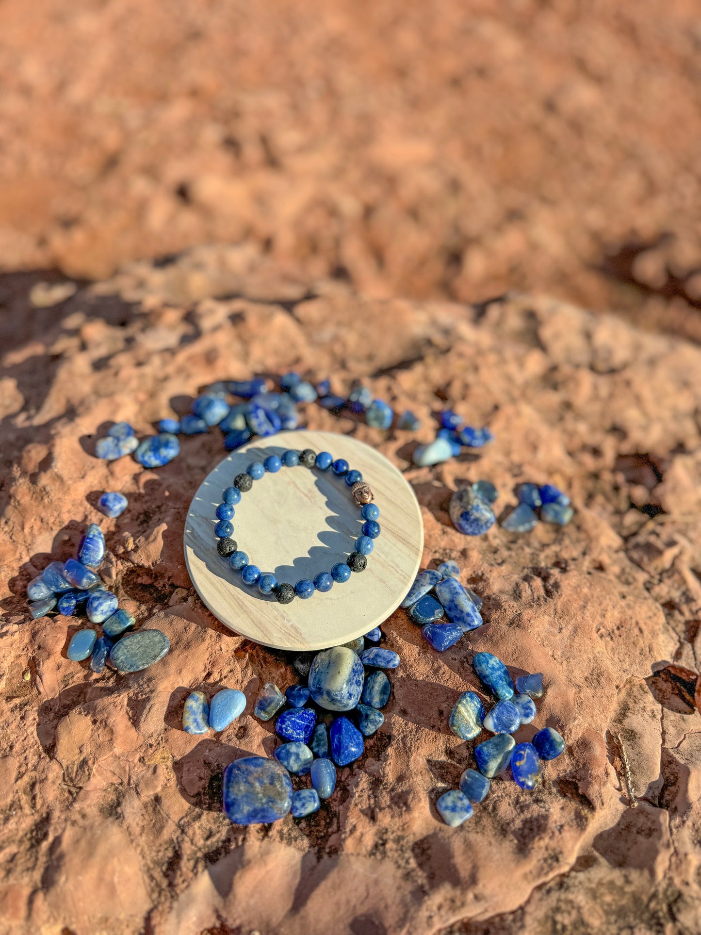 Dumortierite & Lava Bead With Buddha Bracelet