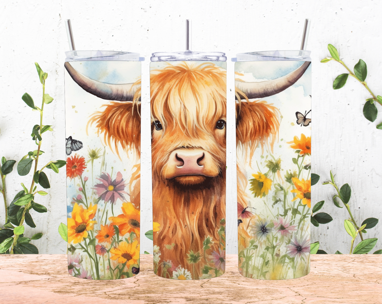 Highland Cow Flower Tumblers